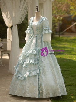 Blue Short Sleeve Pleats Vintage Gown Dress