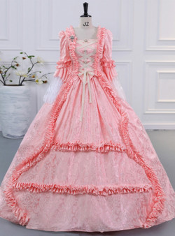 Pink Long Sleeve Pleats Rococo Vintage Dress