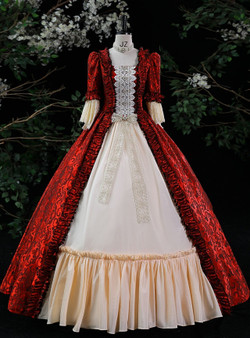 Burgundy Long Sleeve Rococo Vintage Dress