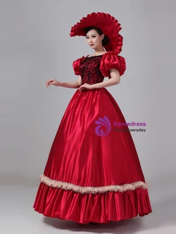 Burgundy Satin Puff Sleeve Rococo Vintage Dress