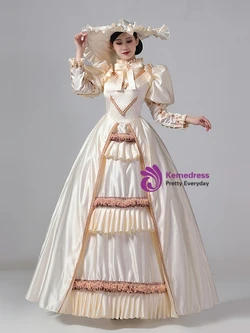 Champagne Satin Long Sleeve Rococo Vintage Dress