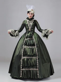 Dark Green Satin Long Sleeve Rococo Vintage Dress