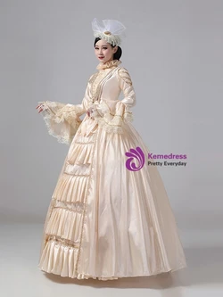 Champagne Satin Long Sleeve Rococo Vintage Dress