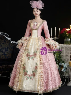 Pink Ball Gown Print Long Sleeve Vintage Dress