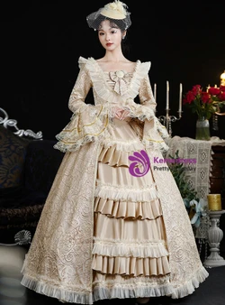 Champagne Long Sleeve Lace Vintage Dress