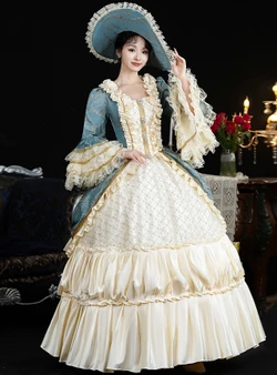Champagne Blue Lace Long Sleeve Vintage Dress