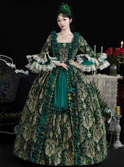 Green Ball Gown Long Sleeve Lace Vintage Dress