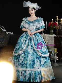 Blue Palace Print Lace Vintage Victorian Dress