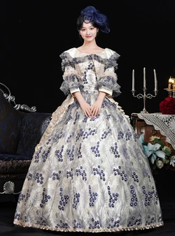 Champagne Long Sleeve Print Vintage Dress
