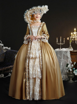 Gold Satin Long Sleeve Lace Vintage Dress