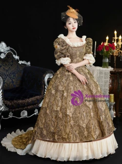 Brown Short Sleeve Rococo Baroque Vintage Dress