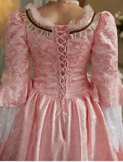 Pink Square Neck Long Sleeve Vintage Dress