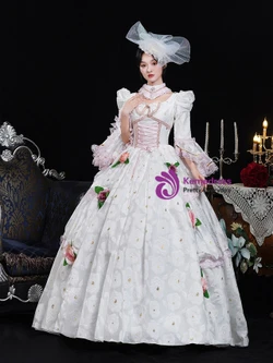 White Print Long Sleeve Flower Vintage Dress
