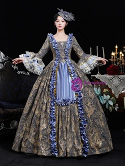 Blue Long Sleeve Lace Rococo Antonietta Dress