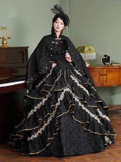Black Ball Gown Short Sleeve Vintage Dress