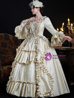 Champagne Long Sleeve Lace Vintage Dress