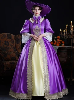 Purple Long Sleeve Lace Baroque Vintage Dress