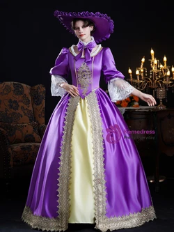 Purple Long Sleeve Lace Baroque Vintage Dress