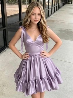 Purple Satin Straps Homecoming Dress