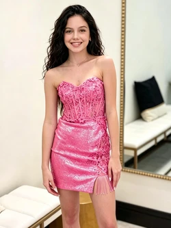Pink Sequins Strapless Appliques Homecoming Dress
