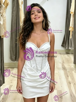 White Straps Pleats Homecoming Dress