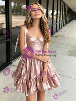 A-Line Pink Straps Homecoming Dress