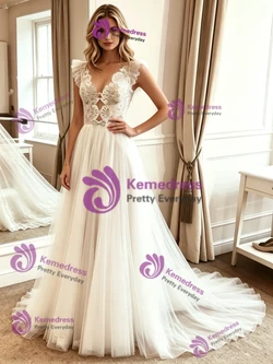 White Tulle Lace Backless Wedding Dress