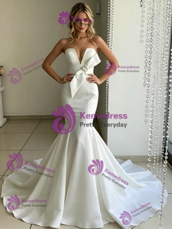 White Mermaid Satin Strapless Wedding Dress