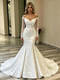 White Mermaid Long Sleeve Wedding Dress