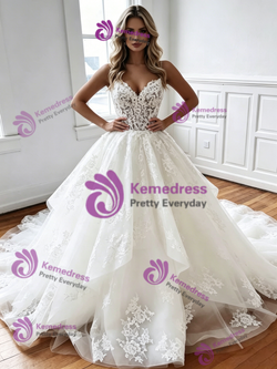 White Tulle Spaghetti Straps Wedding Dress