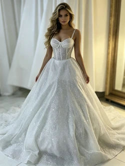 White Sequins Spaghetti Straps Wedding Dress
