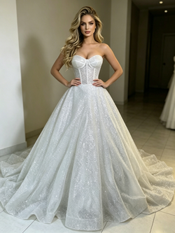 White Sequins Strapless Wedding Dress