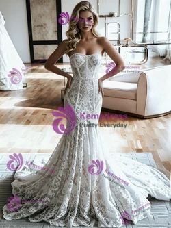 White Mermaid Satin Strapless Wedding Dress