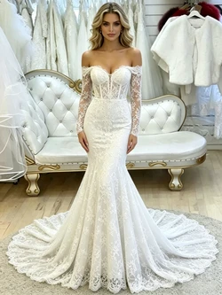 White Mermaid Lace Long Sleeve Wedding Dress