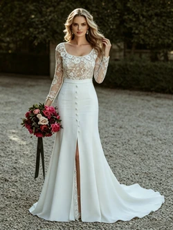 White Mermaid Long Sleeve Lace Wedding Dress