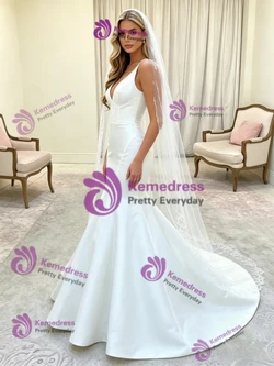 White Mermaid V-neck Wedding Dress