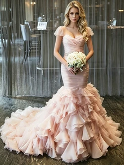 Pink Mermaid Tulle Beading Wedding Dress