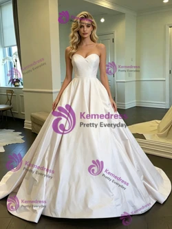 White Satin Strapless Wedding Dress