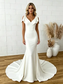 White Mermaid V-neck Wedding Dress