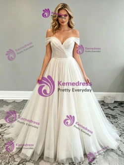 White Tulle Off the Shoulder Wedding Dress