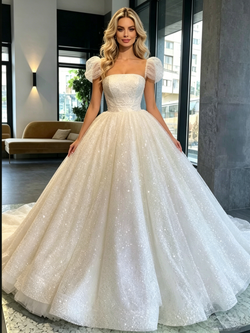 Sequins Sequins Puff Sleeve Wedding Dress