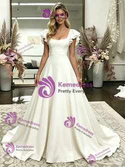 White Square Neck Wedding Dress