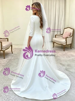White Mermaid Satin Short Sleeve Wedding Dress