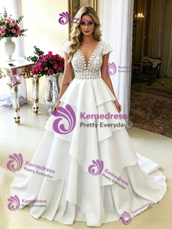 White Deep V-neck Lace Wedding Dress