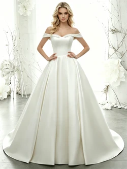 White Satin Off the Shoulder Beading Wedding Dress