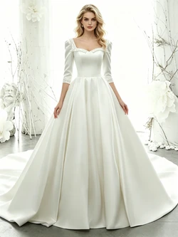 White Satin Short Sleeve Wedding Dress