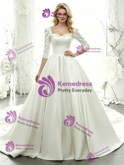White Satin Short Sleeve Wedding Dress