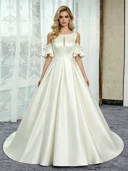 Ivory Satin Scoop Wedding Dress