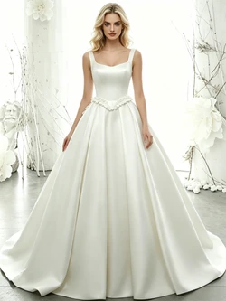 White Satin Straps Wedding Dress