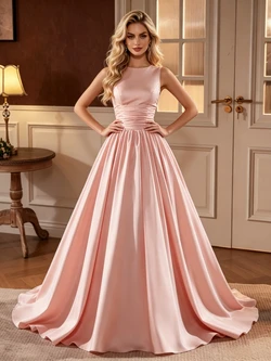 Pink Satin Pleats Wedding Dress